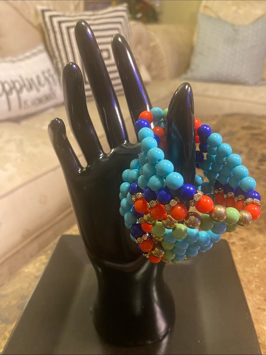 Other - Beaded Stretch Bracelet Stack in Turquoise, Red & Blue
